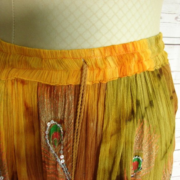 Brown Green Orange Yellow Sequin Peacock Skirt - Picture 3 of 16